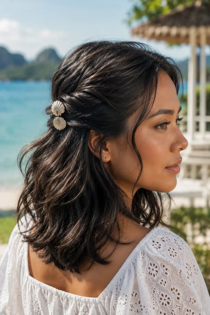 14. Beach Wave Updo with Shell Pins