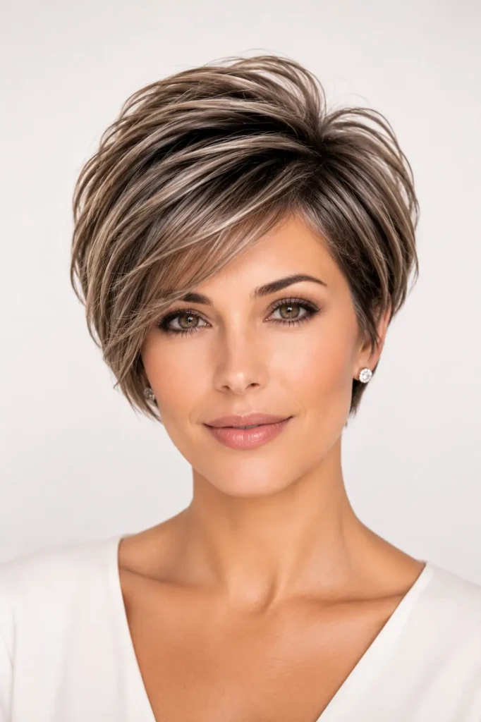 14. Pixie bob with root volume technique