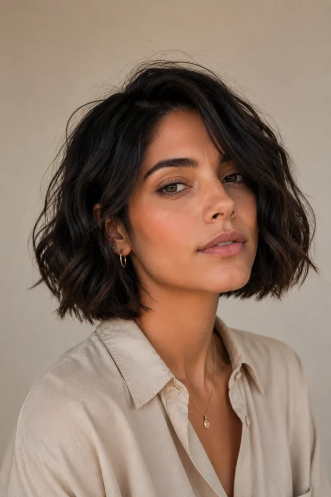Short Bob Hairstyles for Dark Thin Fine Hair 16 14. The Wavy Bob