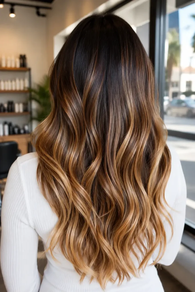 15. Balayage with a Visible Root Smudge Technique