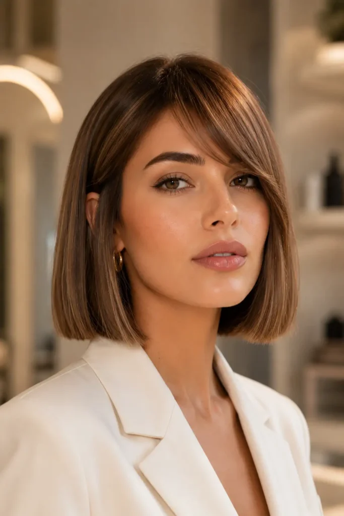 15. Blunt Bob with Side Swept Fringe