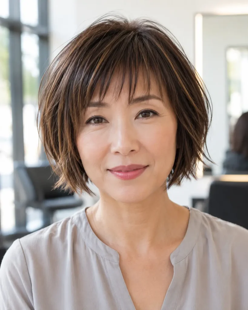 15. Choppy bob for fine hair with layered bangs