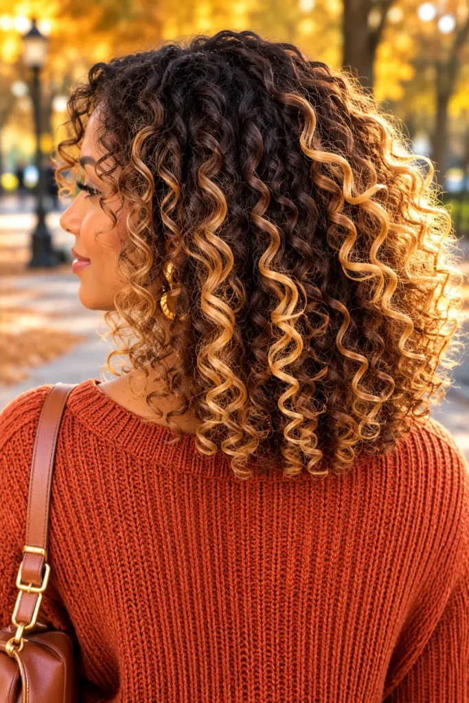 15. Golden Balayage on Natural Waves