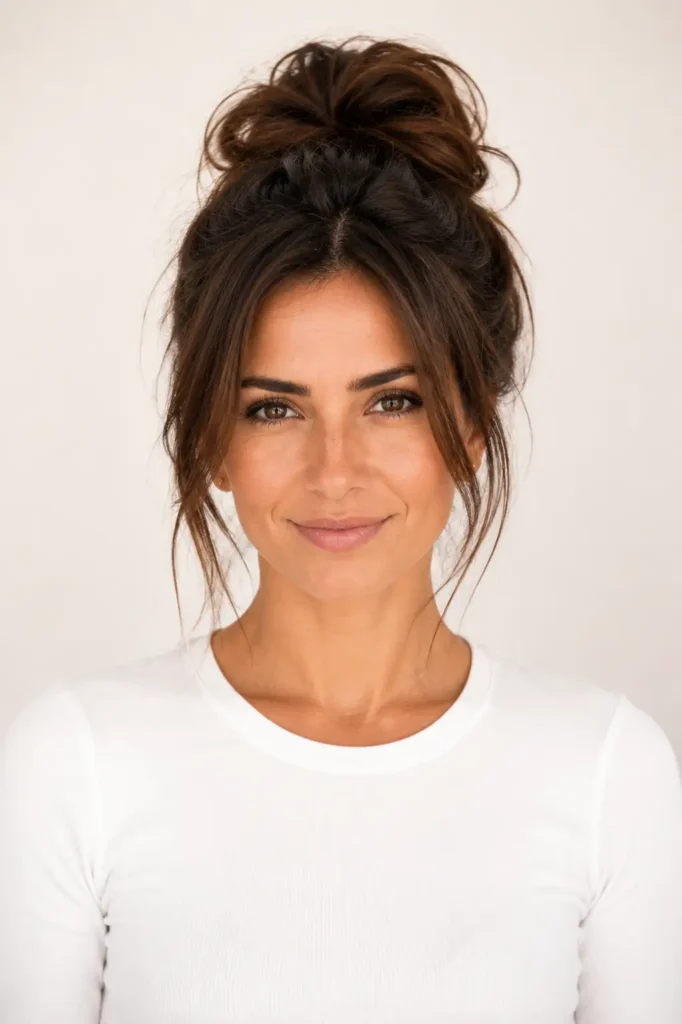 15. Messy bun for medium hair