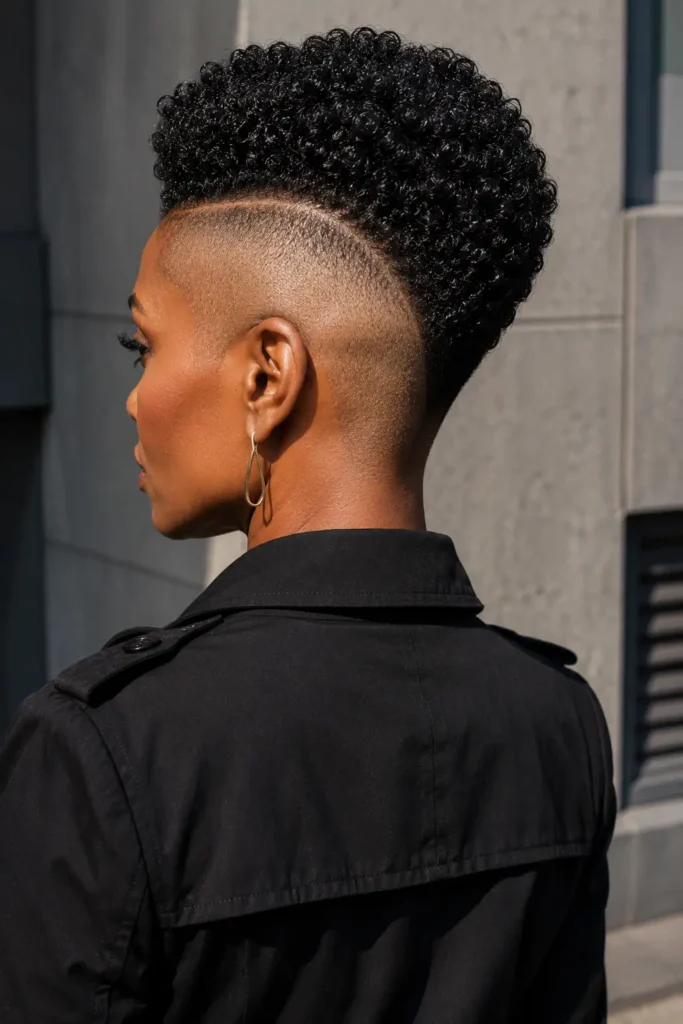 Pixie Hairstyles for Older Black Women 17 15. Shaved Sides Natural Pixie for a Bold Statement