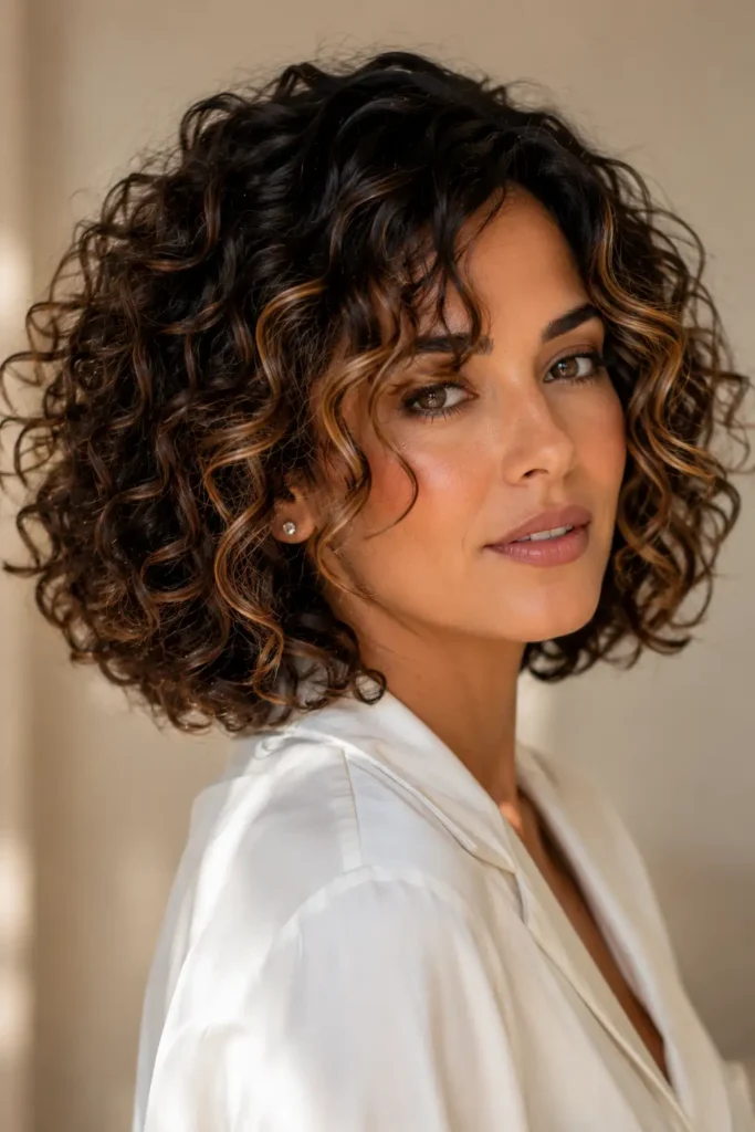 16. Curly Bob with Face Framing Layers