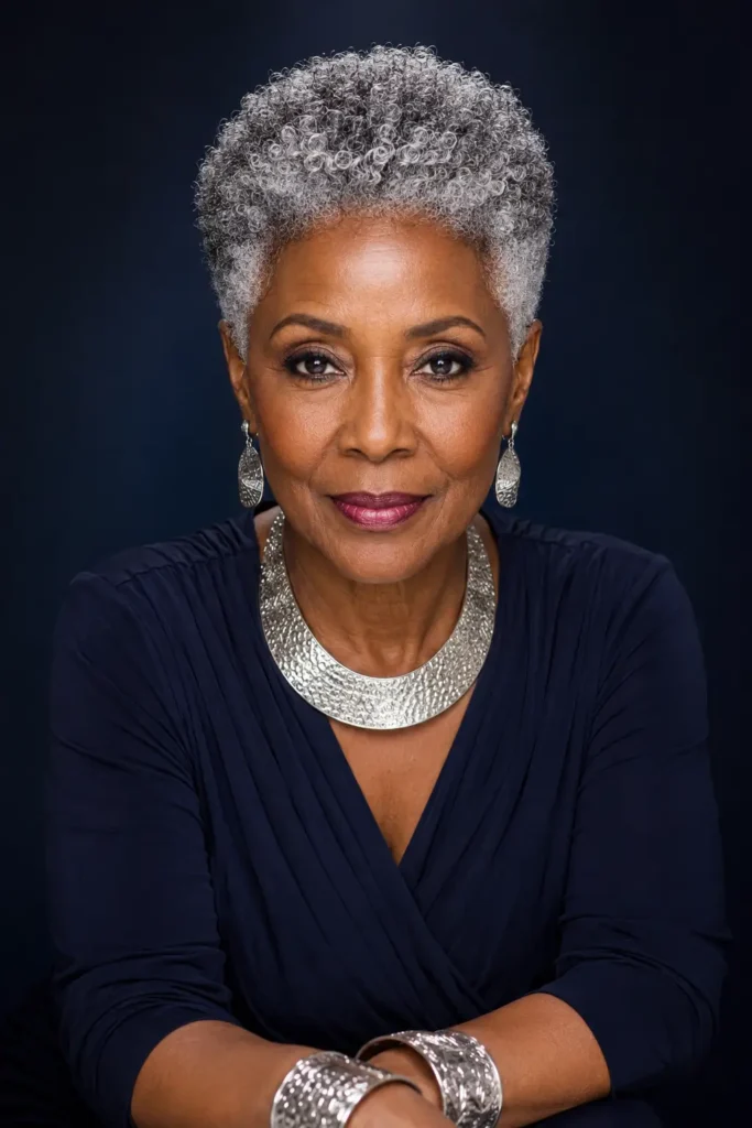 Pixie Hairstyles for Older Black Women 18 16. Gray Ombre Pixie From Dark Roots to Silver Ends