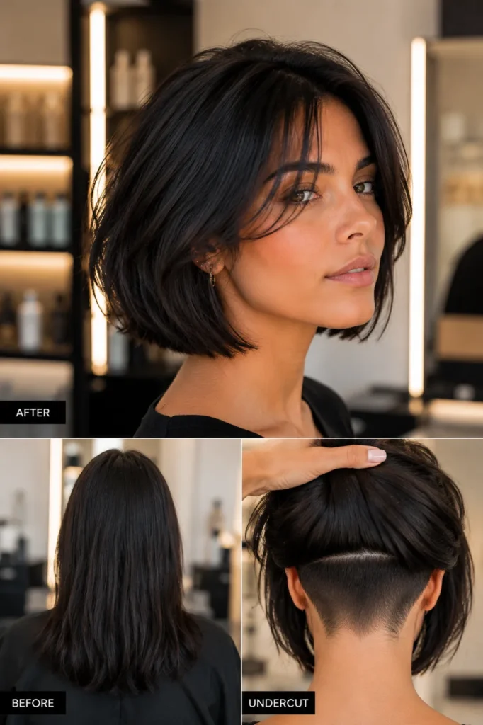 Short Bob Hairstyles for Dark Thin Fine Hair 18 16. The Bob with Nape Undercut