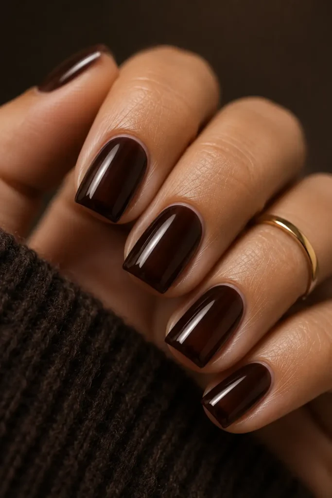 17. Espresso jelly nails on short square nails