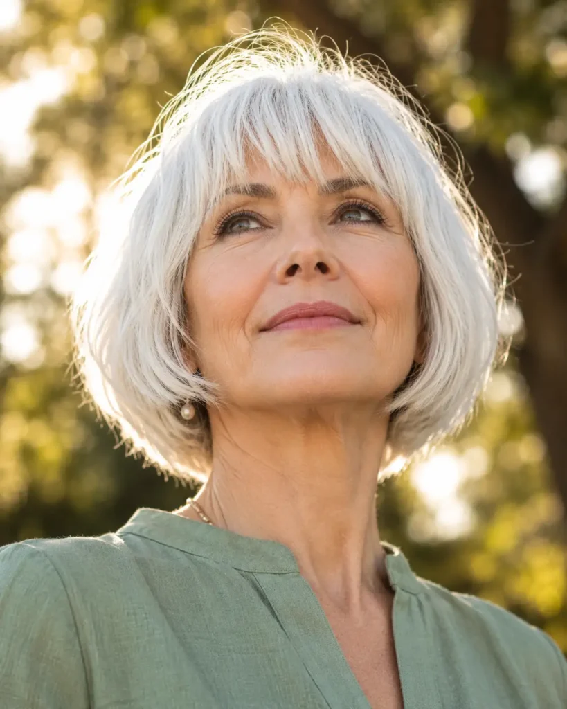 18. Choppy bob for women over 50 with bangs