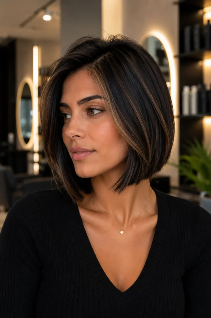 Short Bob Hairstyles for Dark Thin Fine Hair 20 18. The Dark Brunette Bob with Face Framing Highlights