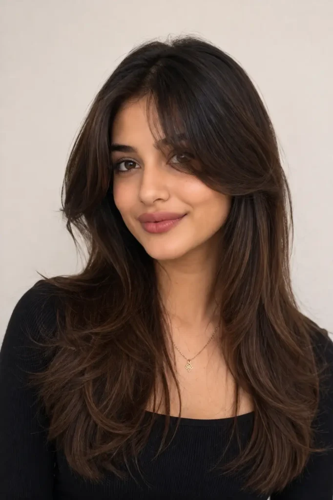 2. Curtain Bangs With Long Layers