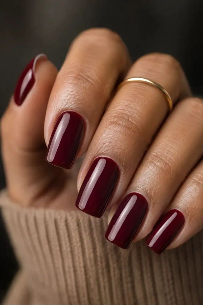 2. Merlot red on square nails