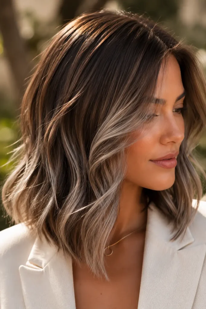 2. Silver Balayage on Medium Brown Hair