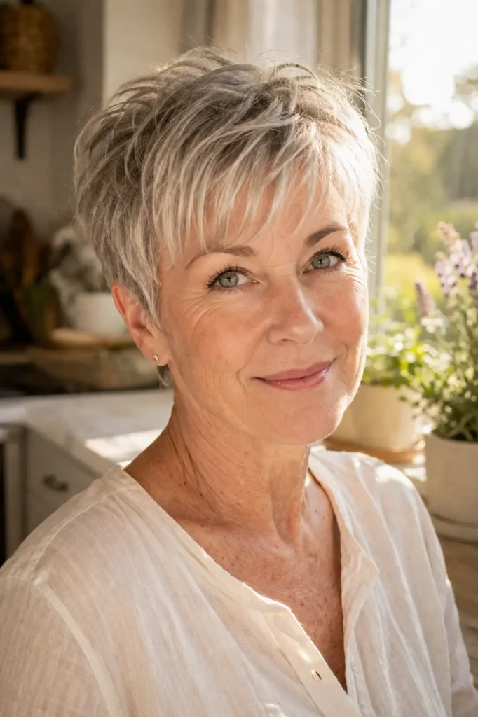 2. Textured crop with a soft curtain fringe