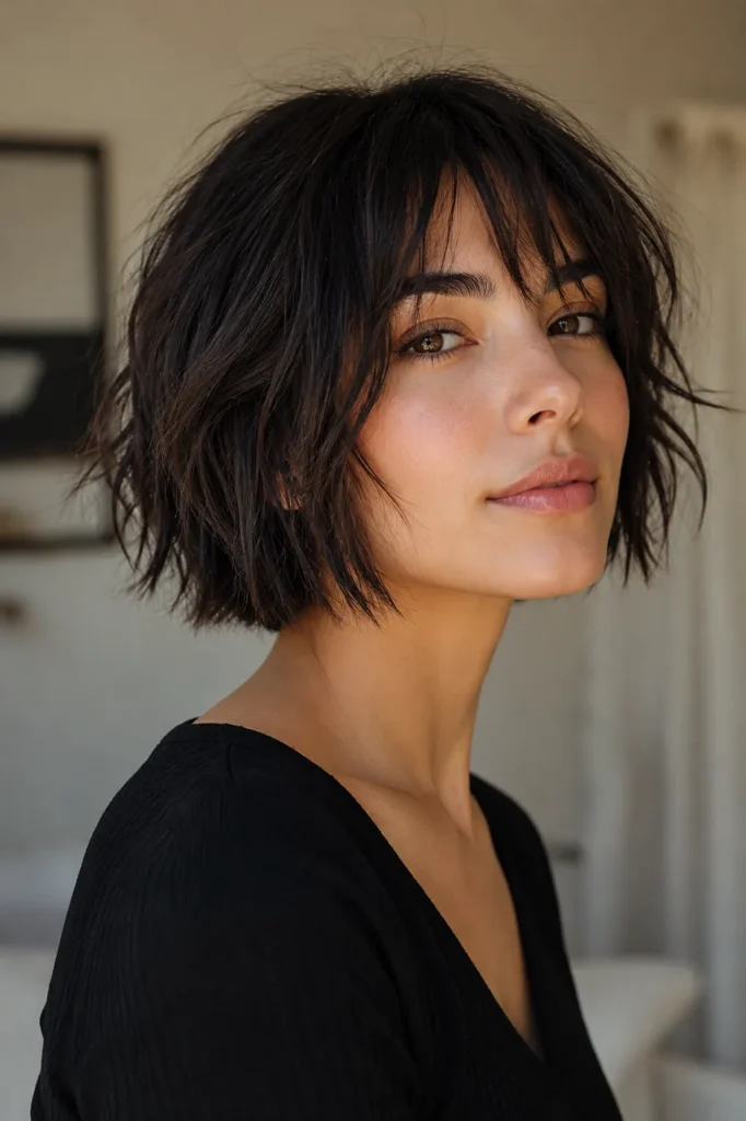 Short Bob Hairstyles for Dark Thin Fine Hair 4 2. The Textured Choppy Bob