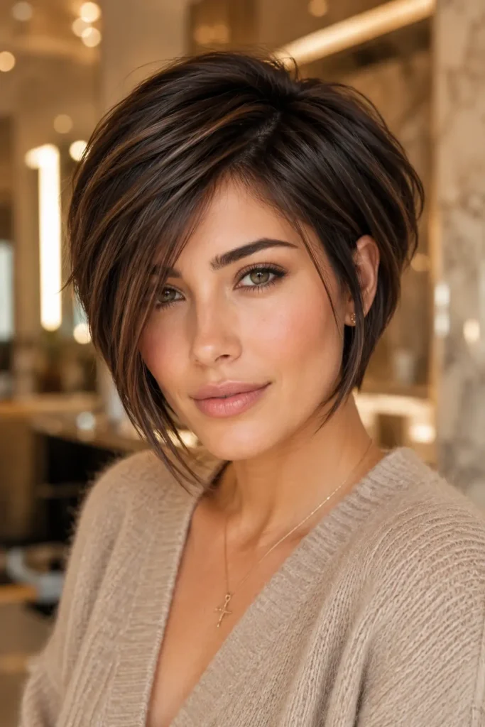 2. The layered A line pixie bob
