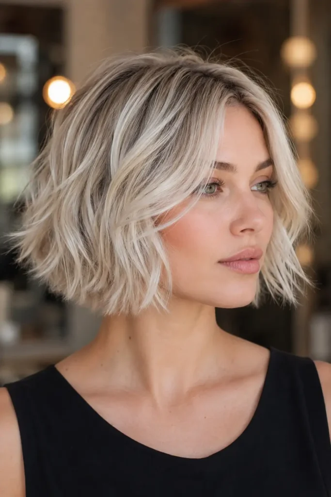 20. Icy Blonde Textured French Bob