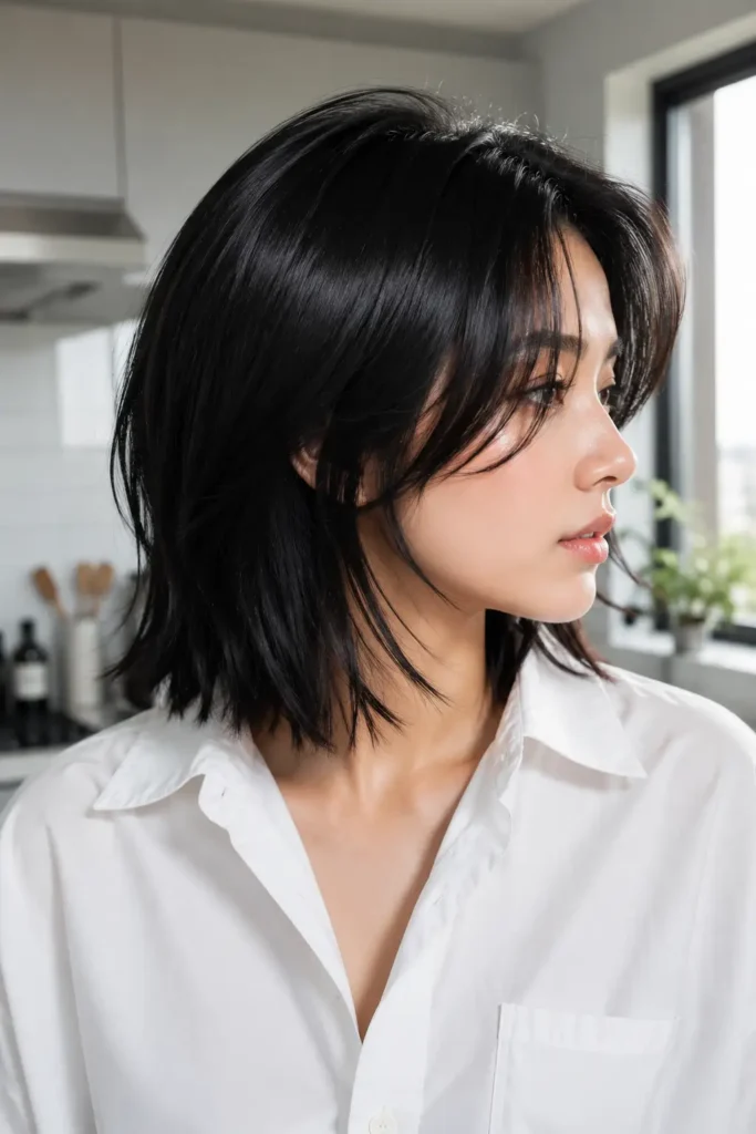 21. Choppy inverted bob with side swept bangs