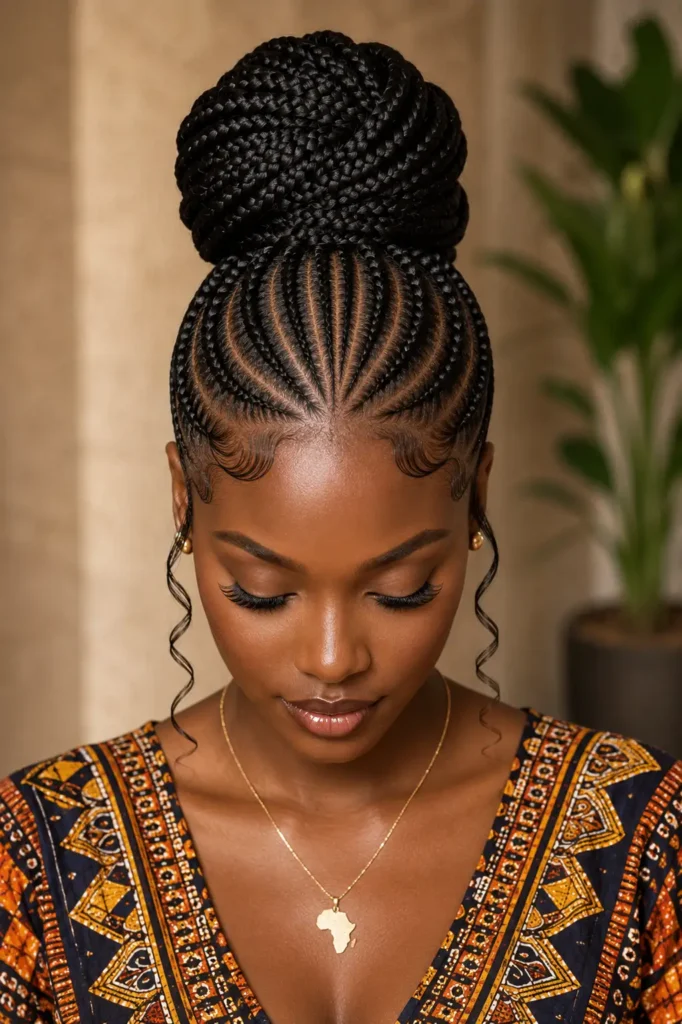 21. Fulani Braids with Curly High Bun