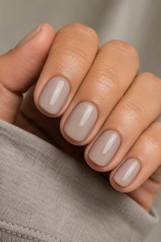 21. Milky taupe on short rounded nails