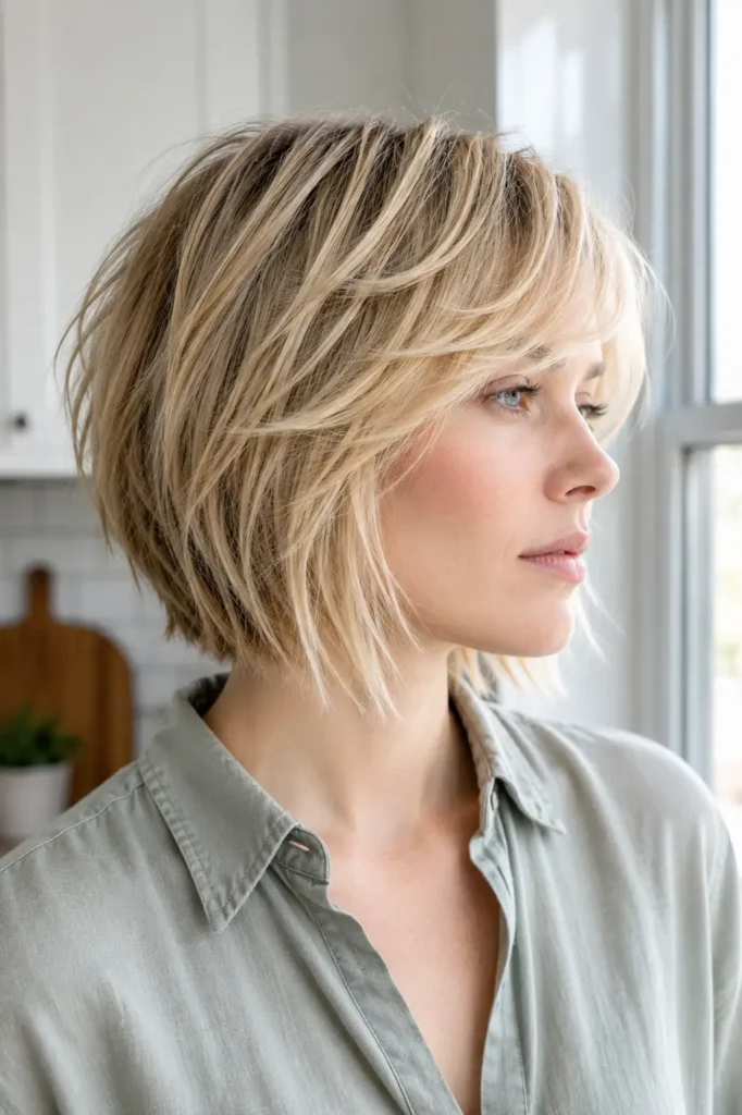 21. Shaggy bob with side bangs