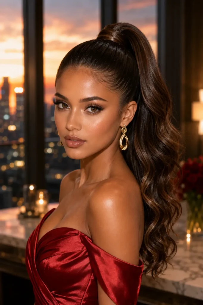 21. Sleek High Ponytail with Wrapped Base