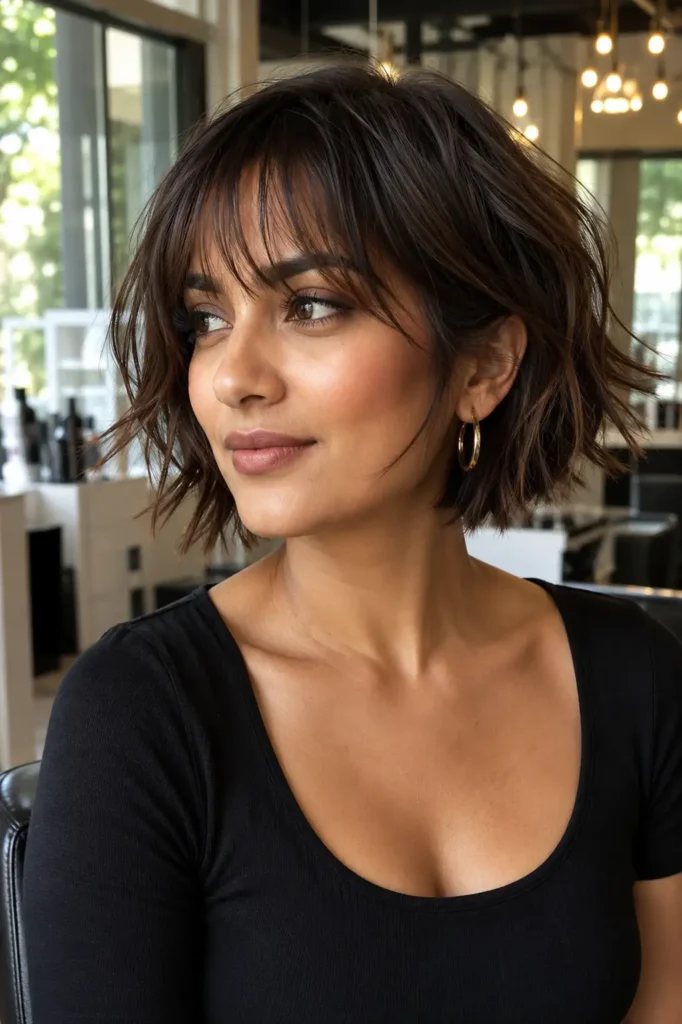 23. Choppy lob with long curtain bangs