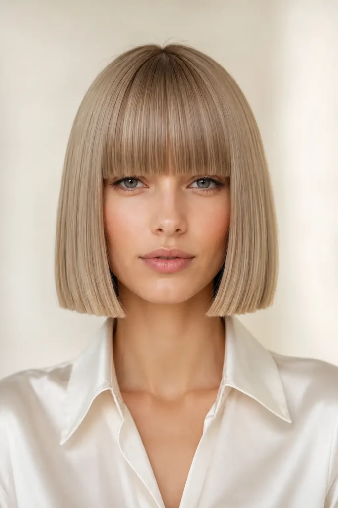 3. Blunt Bob with Blunt Bangs for Fine Hair