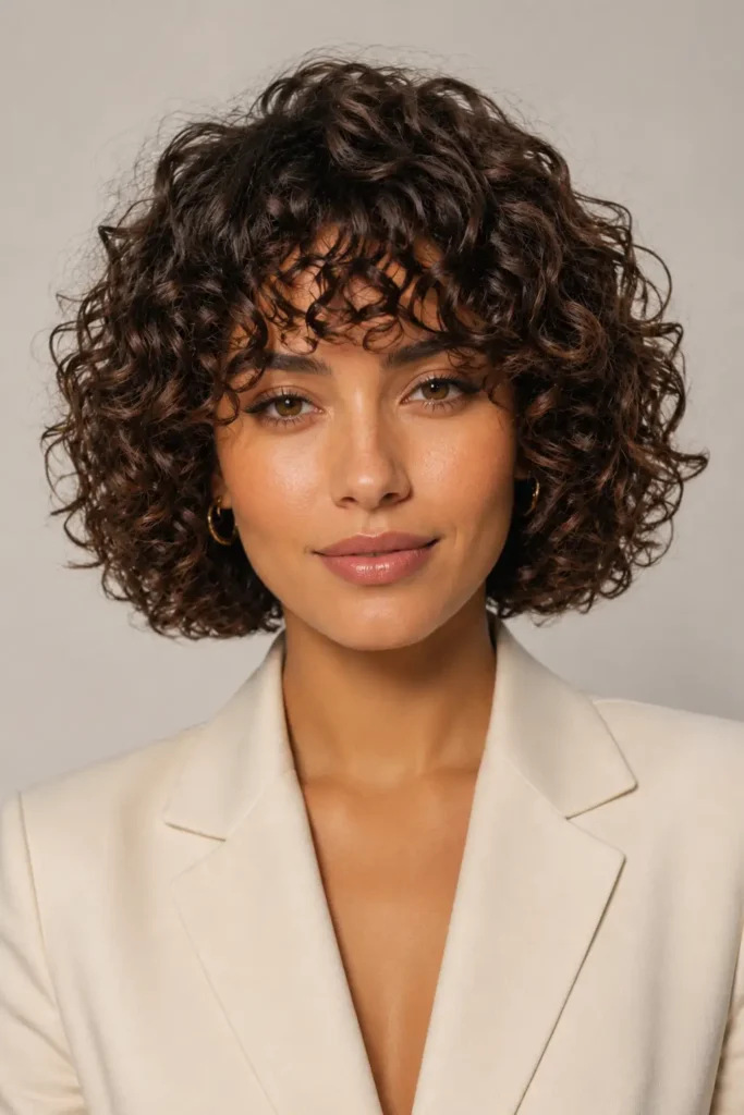 3. Curly Bob with Bangs