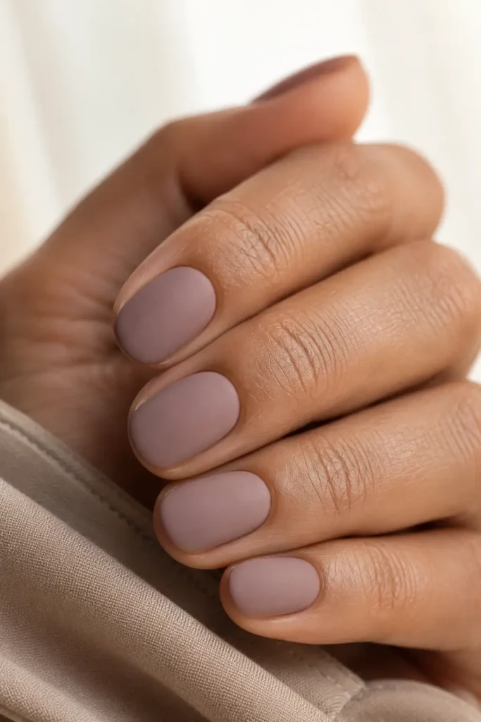 3. Dusty mauve on short oval nails