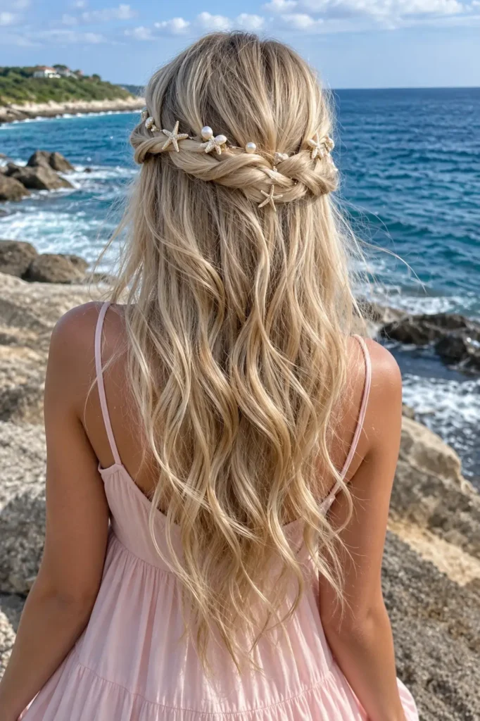 3. Half up half down with sea shell clips
