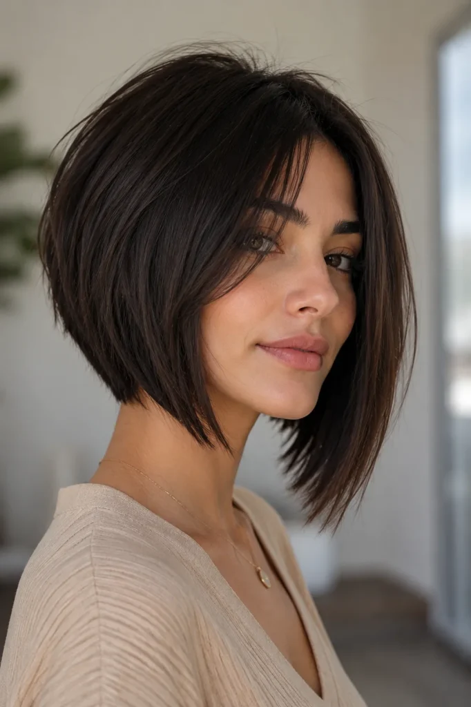 Short Bob Hairstyles for Dark Thin Fine Hair 5 3. The A Line Bob