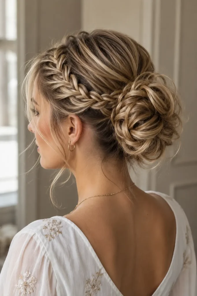 4. Braided Crown High Bun