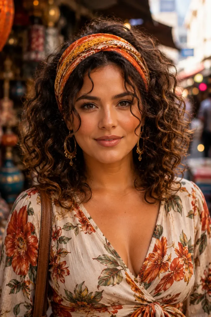 4. Loose Boho Curls with a Head Wrap 1