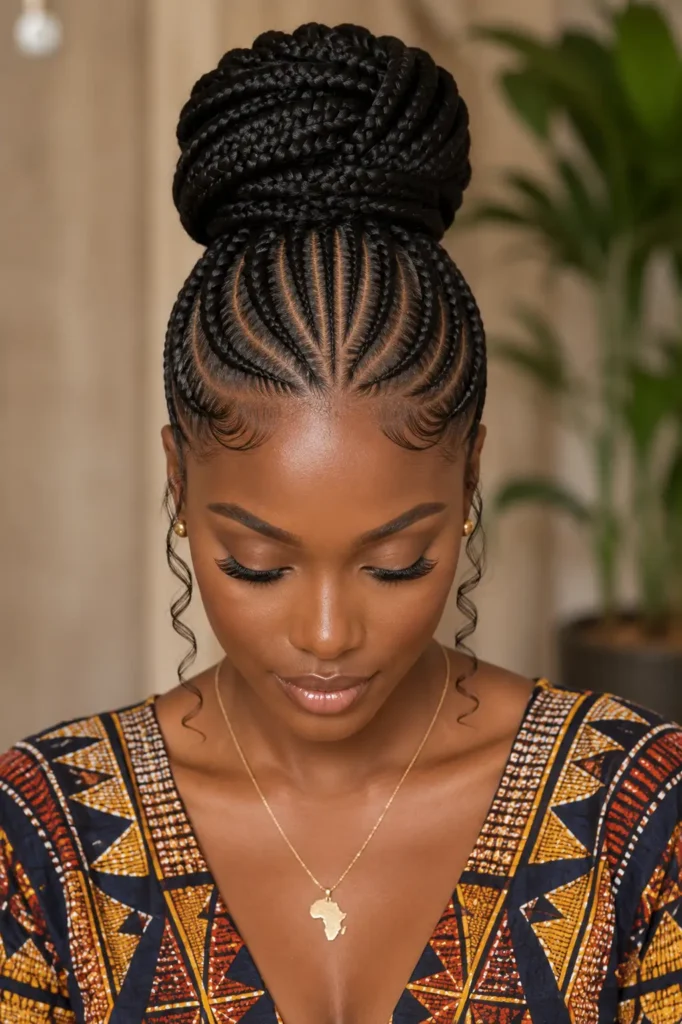 5. Cornrow Braided High Bun