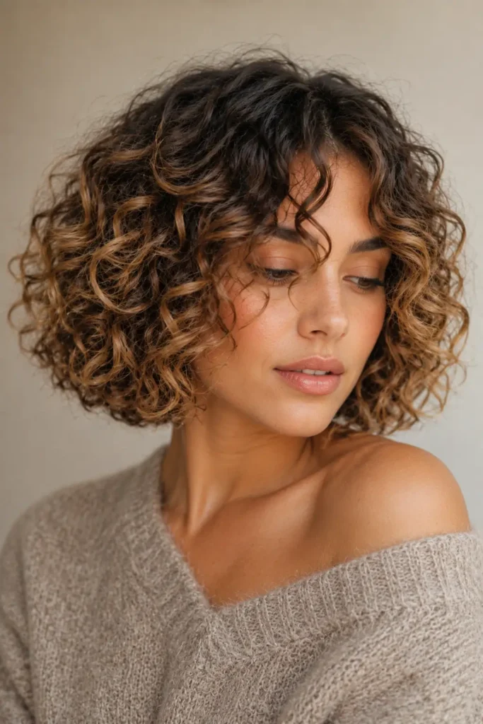 5. Curly Bob with Curtain Bangs 1