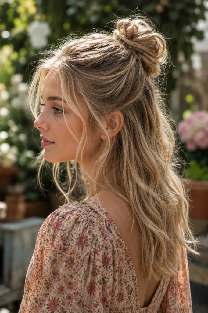5. Half up messy bun
