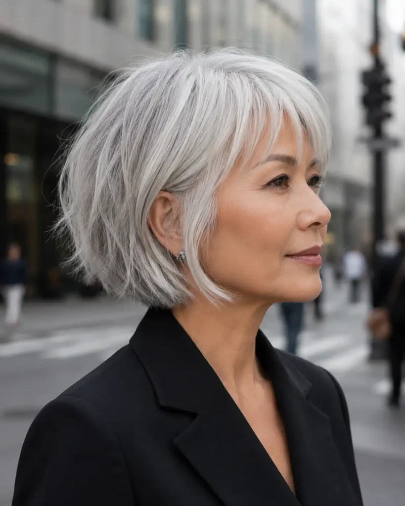 5. Shaggy bob for fine hair with choppy bangs