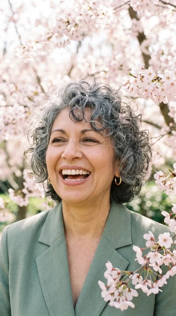 Short Shag Haircuts for Women Over 60 7 5 Prompt 5 Short Curly Shag Haircuts With Rounded La Latina woman in garden 2K 202607070811
