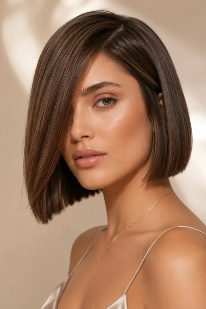 6. Blunt Bob with Side Part for Round Faces