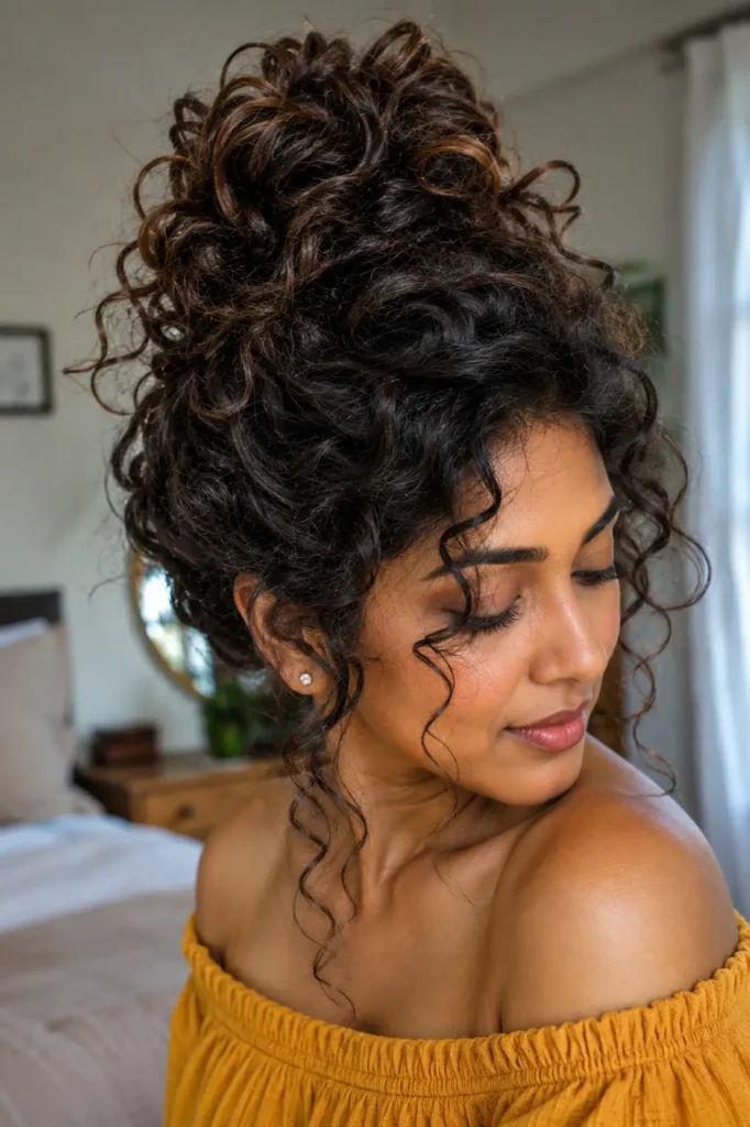 6. Curly messy bun