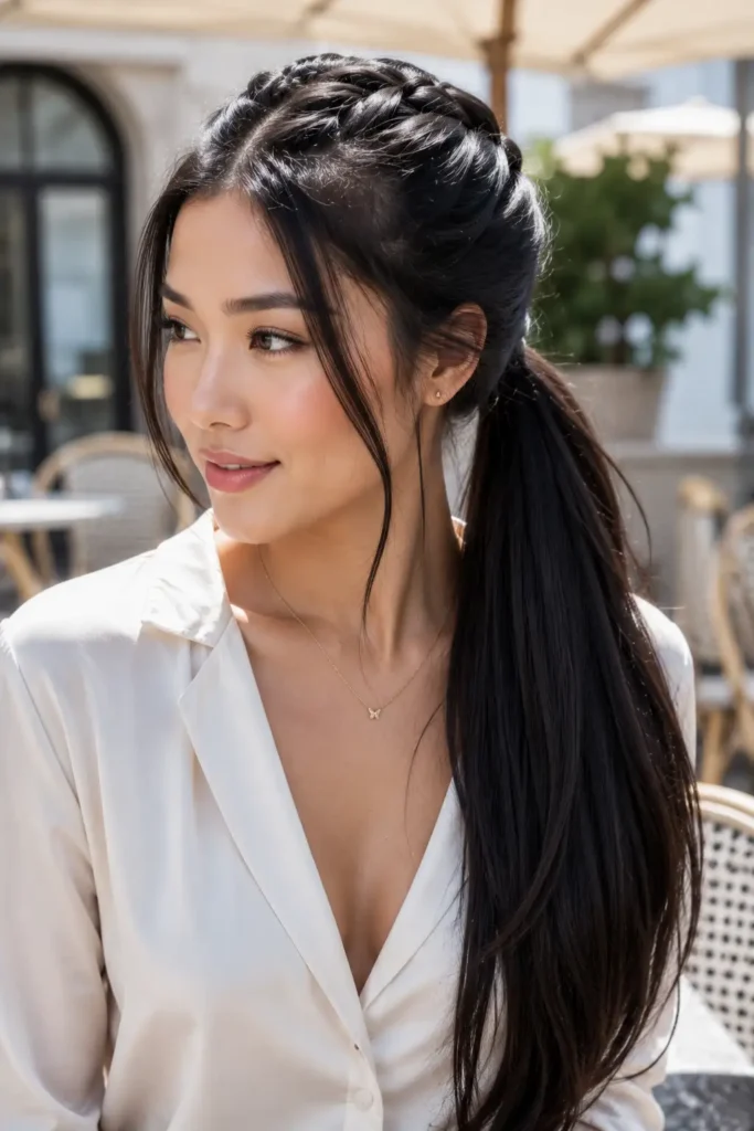 Bubble braid ponytail hairstyle with puffed sections and clear elastic ties