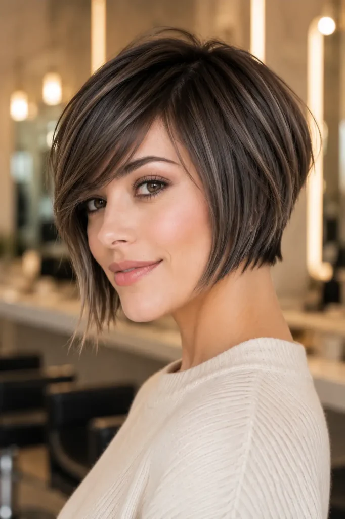 8. Blunt cut pixie bob with shattered ends