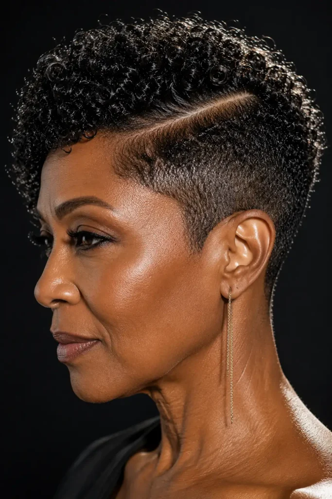 Pixie Hairstyles for Older Black Women 10 8. Defined Curl Pixie With a Hard Part