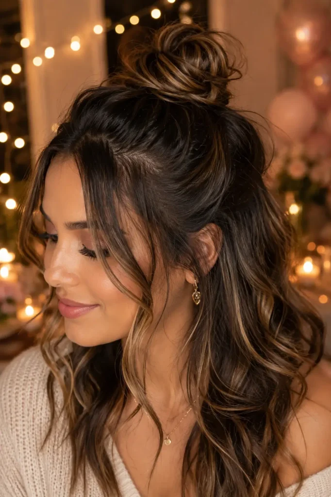 8. Half up top knot with soft pieces