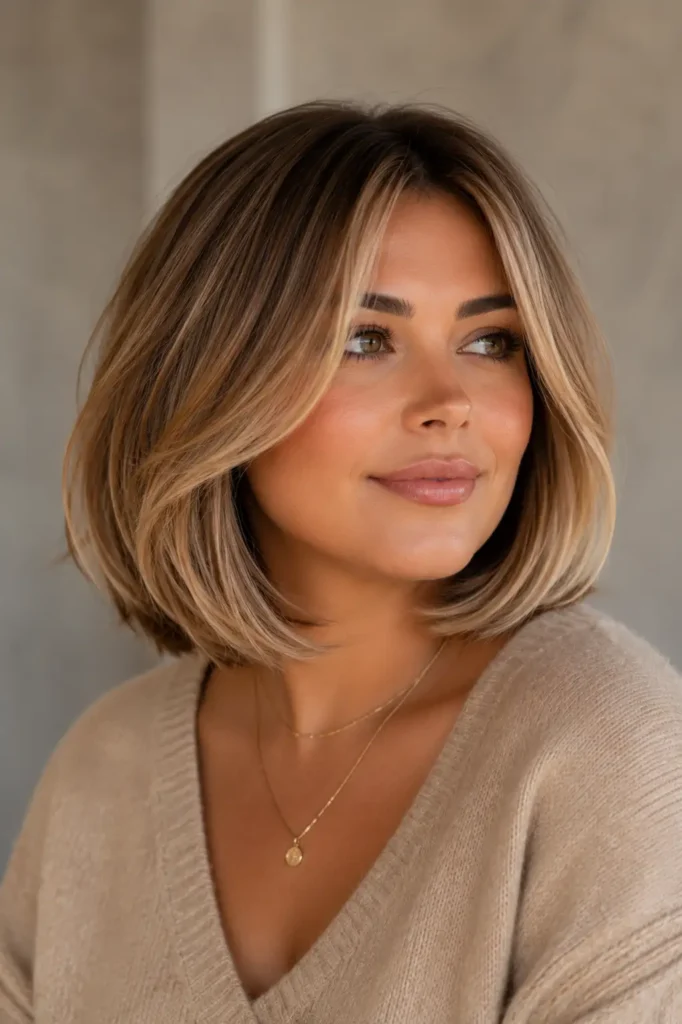 8. Layered Bob for Round Faces