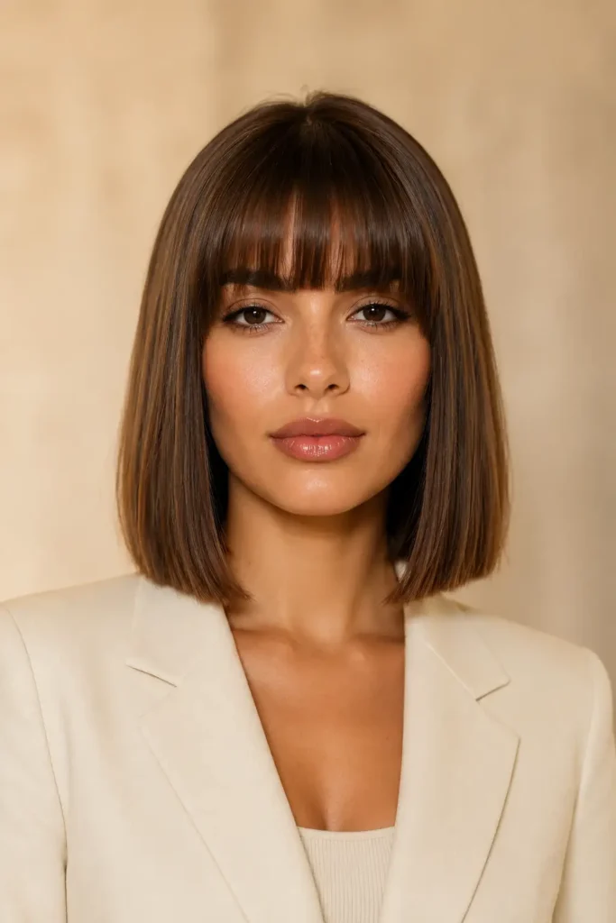 9. Blunt Shoulder Length Bob with Bangs