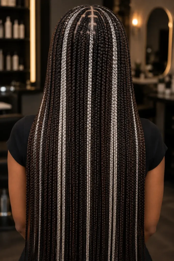 9. Chunky Silver Streaks on Dark Brown