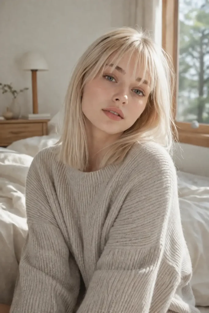 Shoulder Length Hairstyles With Bangs for Thin Fine Hair 11 9. Micro Bangs With a Tousled Shoulder Length Style